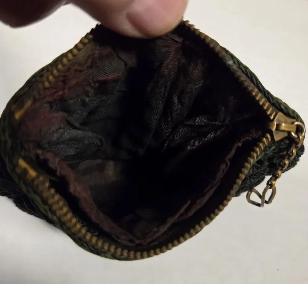 Antique 1920s‎ Crocheted Coin Purse Art Deco Scalloped Evening Bag w/ Zipper